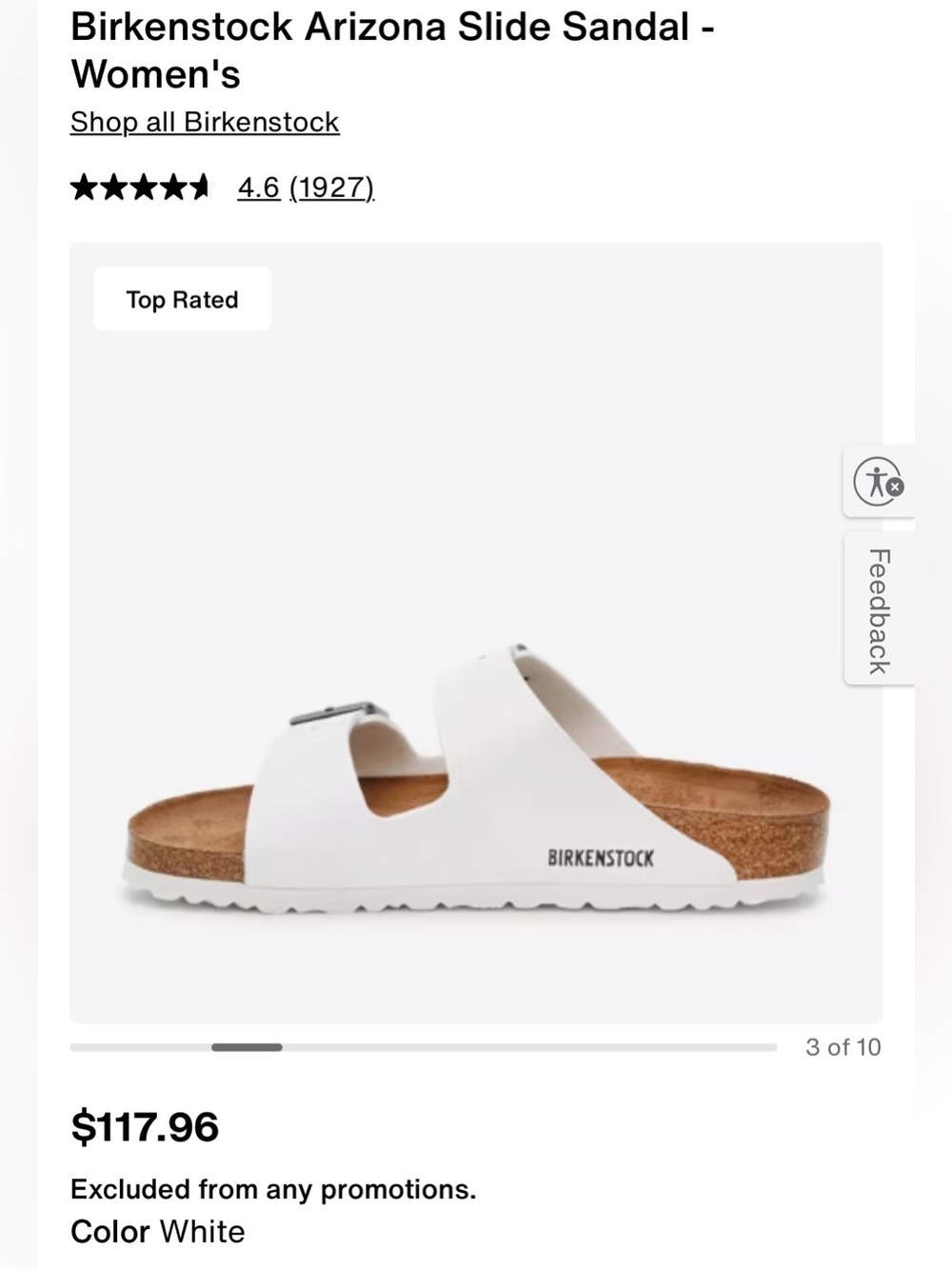 Birkenstock White Arizona Two-Strap Slide Sandal